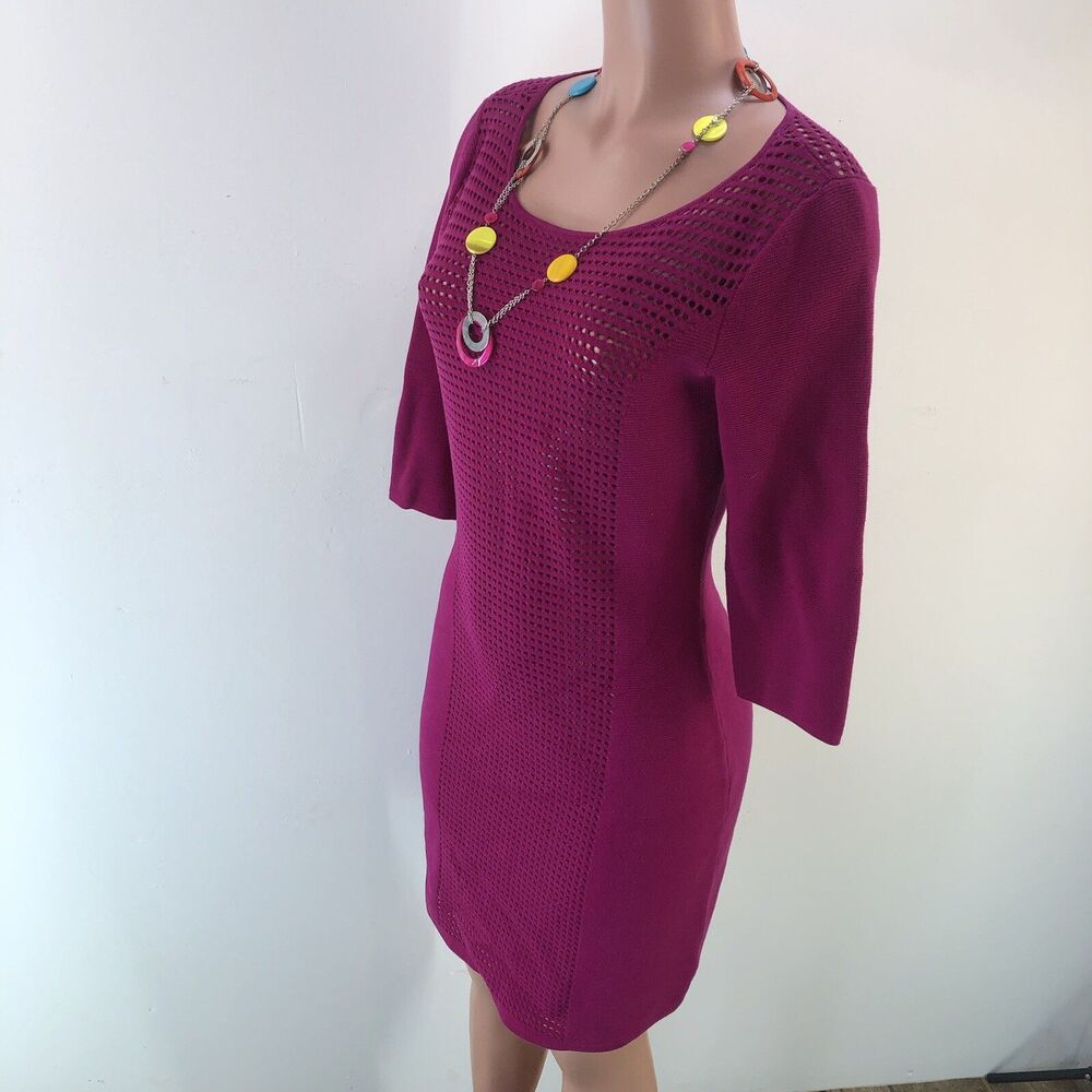 Lauren Ralph Crochet Women Dress M Pink 3/4 Sleeve knit lined Beach Dress - Picture 16 of 16